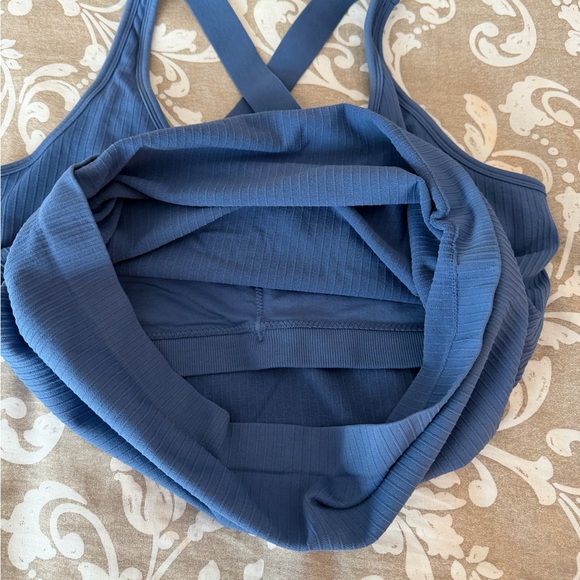 Women's Blue Ribbed Tank Top - Picture 2 of 3